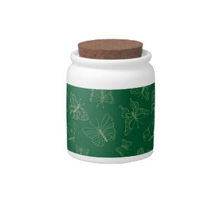 Dark Green Butterfly Print, Nature Inspired Candy Jar