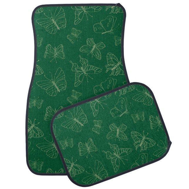 Dark Green Butterfly Print, Nature Inspired Car Floor Mat (Set)