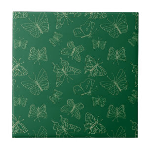 Dark Green Butterfly Print, Nature Inspired Cerami Ceramic Tile
