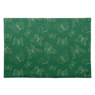 Dark Green Butterfly Print, Nature Inspired Cloth Placemat