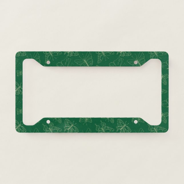 Dark Green Butterfly Print, Nature Inspired License Plate Frame (Front)
