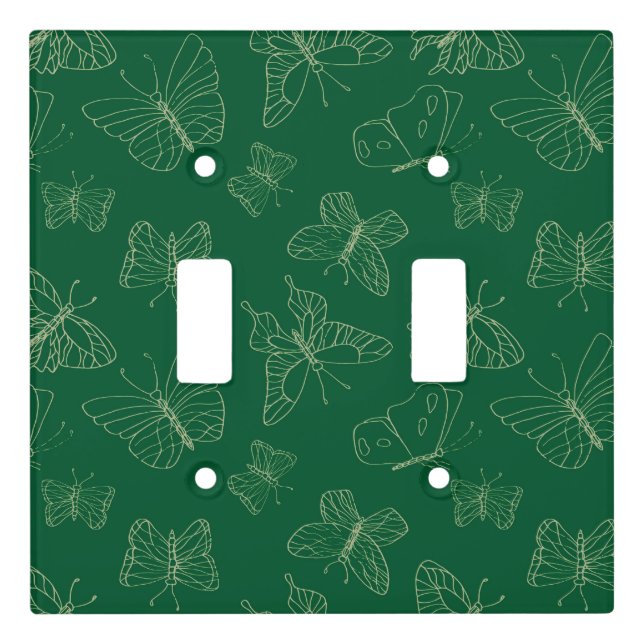 Dark Green Butterfly Print, Nature Inspired Light Switch Cover (Front)