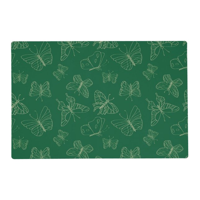 Dark Green Butterfly Print, Nature Inspired Placemat (Front)