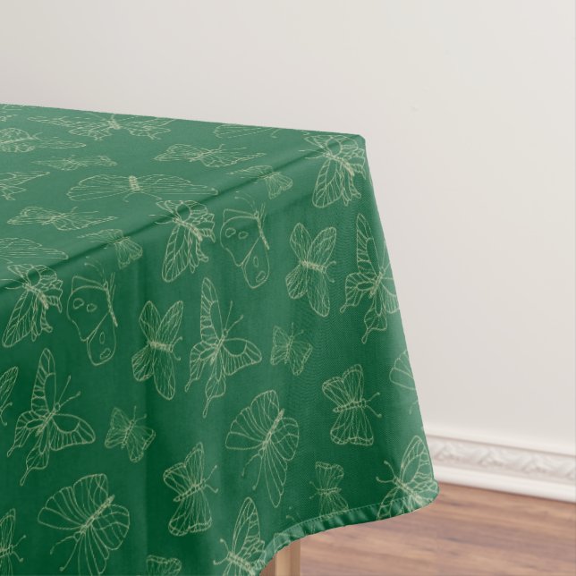 Dark Green Butterfly Print, Nature Inspired Tablecloth (In Situ)