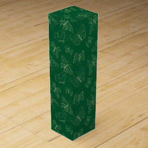 Dark Green Butterfly Print, Nature Inspired Wine Box