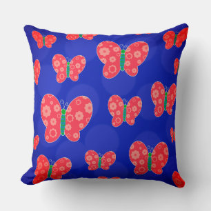 Dark Green Butterfly with Red Orange Forewings Throw Pillow