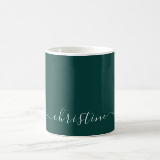 Dark Green C21 White Minimalist Modern Name Custom Coffee Mug