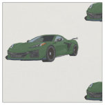 Dark Green C8 Corvette Hand Drawn Sketch Fabric