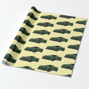 Dark Green C8 Corvette Sports Car Hand Drawn Wrapping Paper