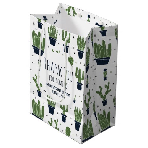 Dark Green Cactus Desert Pattern Birthday Favor Medium Gift Bag