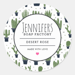 Dark Green Cactus Desert Pattern Candle Soap Scent Classic Round Sticker