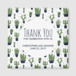 Dark Green Cactus Pattern Rustic Wedding Magnet<br><div class="desc">Wedding magnet with a rustic western flavor. Designed with a bunch of cute green cactuses in a repeating pattern. Specifically,  green colored prickly cactus,  in all kinds of shapes and sizes,  each sitting in its own dark blue flower pot. Little decorative triangles in between them. Whimsical fun illustration.</div>