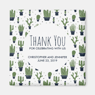 Dark Green Cactus Pattern Rustic Wedding Magnet