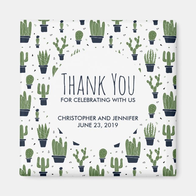 Dark Green Cactus Pattern Rustic Wedding Magnet (Front)