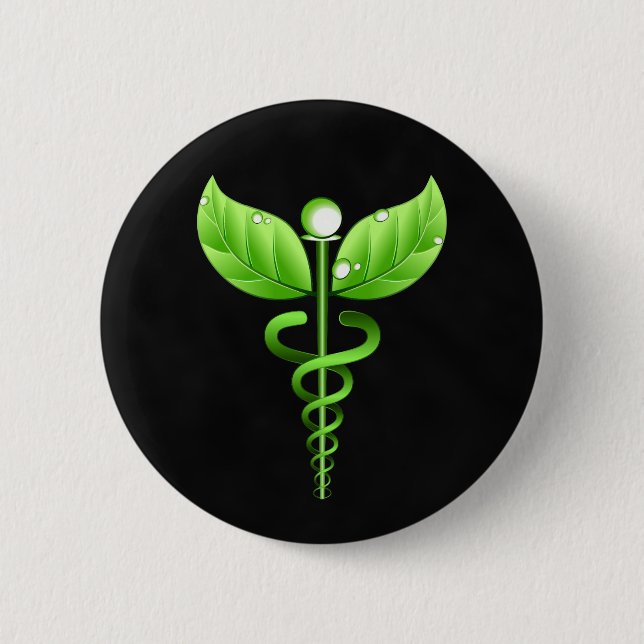Dark Green Caduceus Alternative Medicine Medical Pinback Button (Front)