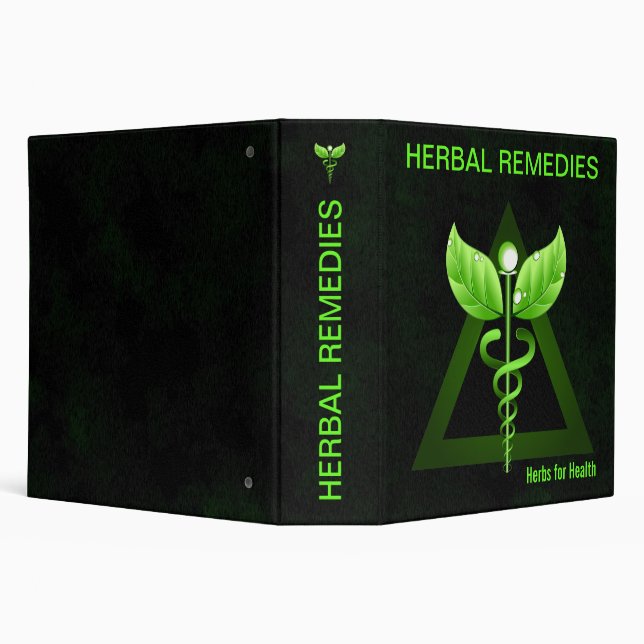 Dark Green Caduceus Herbal Remedies 3-Ring 2 Inch Binder (Background)