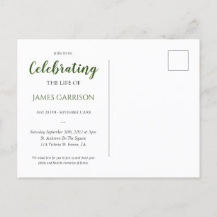 Dark Green Celebration of Life With Photo Funeral Postcard