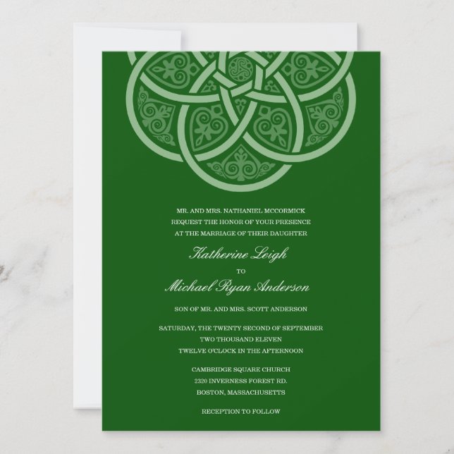 Dark Green Celtic Knot Wedding Invitations (Front)