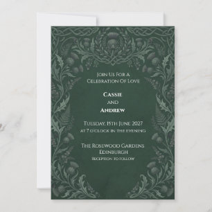Dark Green Celtic Thistle Wedding Invitation