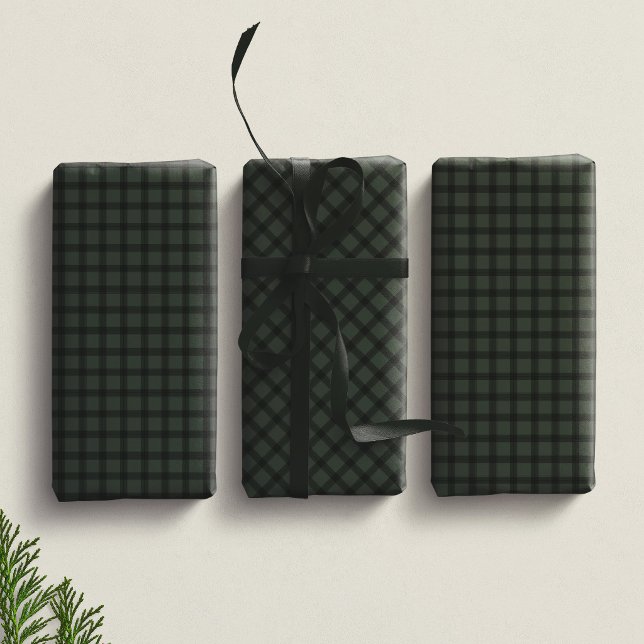 Dark green checked plaid simple Christmas holiday Wrapping Paper Sheets (Creator Uploaded)