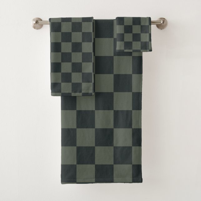 Dark Green Checkerboard Bath Towel Set (Insitu)