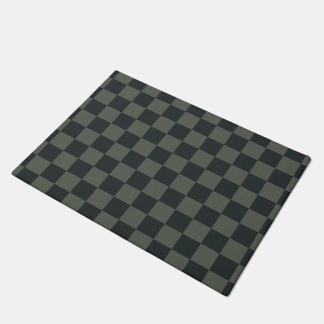 Dark Green Checkerboard Doormat (Angled)