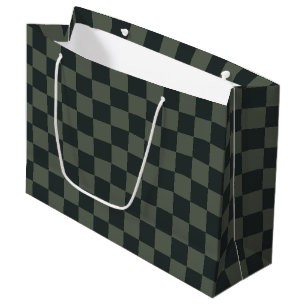 Dark Green Checkerboard Large Gift Bag