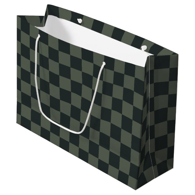 Dark Green Checkerboard Large Gift Bag (Front Angled)