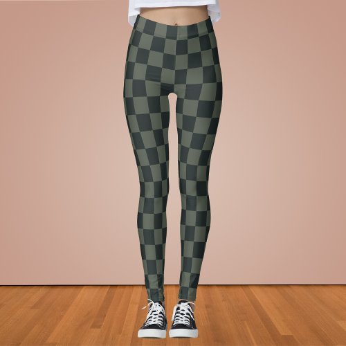 Dark Green Checkerboard  Leggings