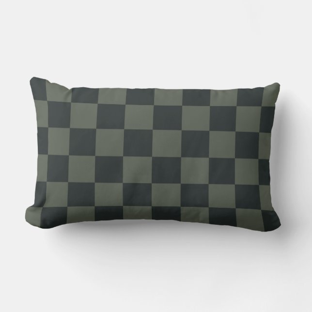 Dark Green Checkerboard Lumbar Pillow (Front)