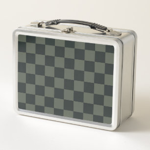 Dark Green Checkerboard Metal Lunch Box