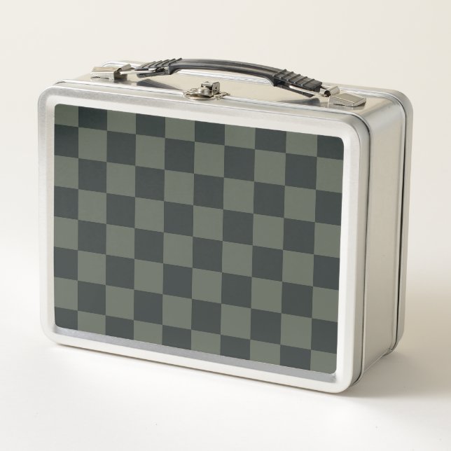 Dark Green Checkerboard Metal Lunch Box (Front)