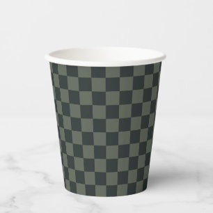 Dark Green Checkerboard Paper Cups