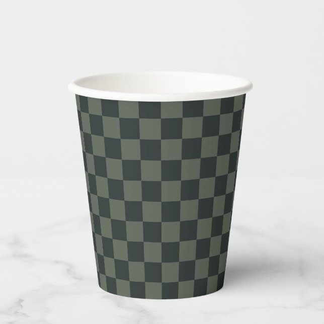 Dark Green Checkerboard Paper Cups (Front)