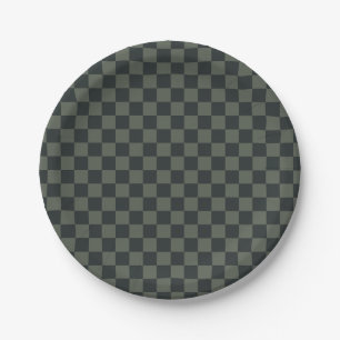 Dark Green Checkerboard Paper Plates