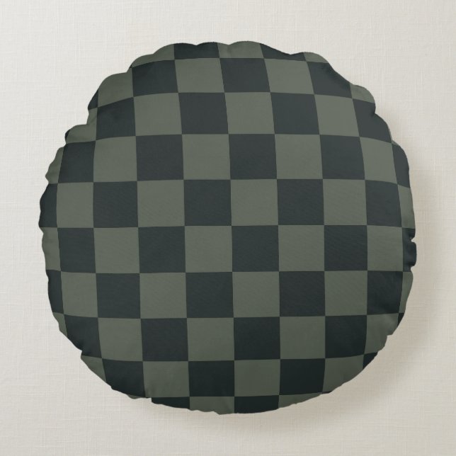Dark Green Checkerboard Round Pillow (Front)