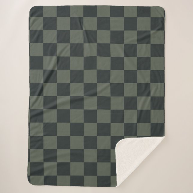 Dark Green Checkerboard Sherpa Blanket (Front)
