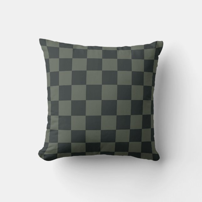 Dark Green Checkerboard Throw Pillow (Front)