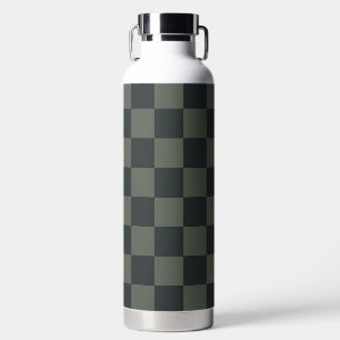 Dark Green Checkerboard Water Bottle
