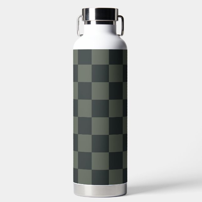 Dark Green Checkerboard Water Bottle (Front)
