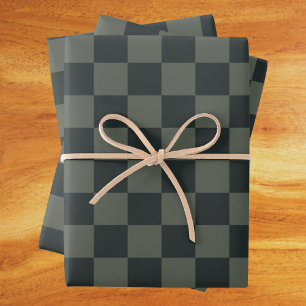 Dark Green Checkerboard Wrapping Paper Sheets