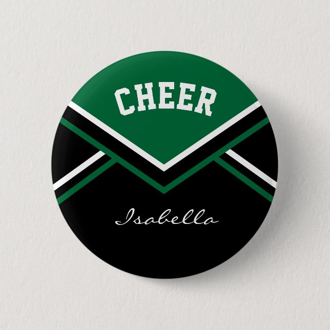 Dark Green Cheerleader Cheer Button (Front)