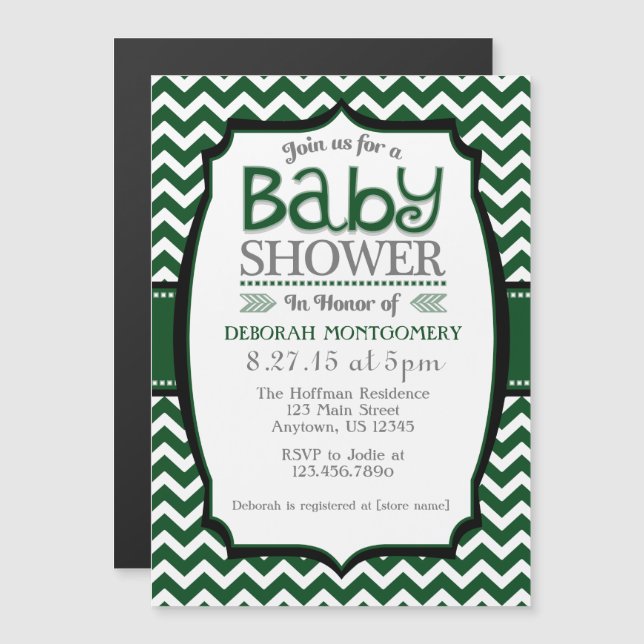 Dark Green Chevron Magnetic Baby Shower Invite (Front/Back)