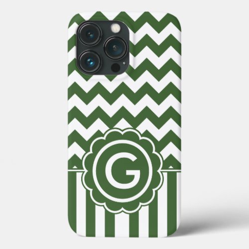 Dark Green Chevron Monogram iPhone 13 Pro Case