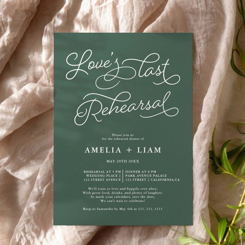 Dark green chic Love last rehearsal dinner Invitation