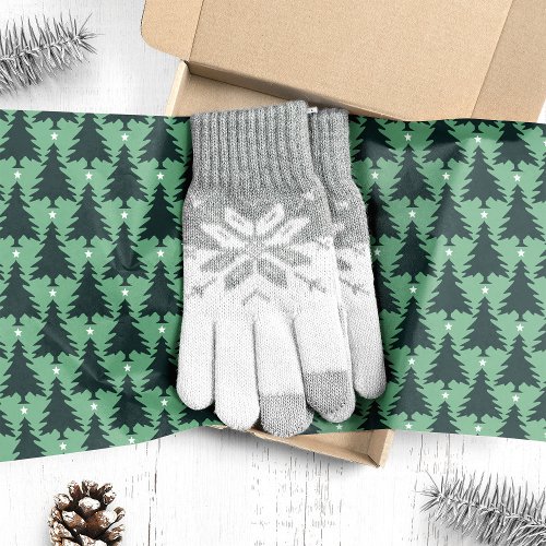 Dark Green Christmas Trees On Green Tissue Paper