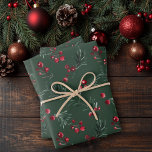 Dark Green Christmas Watercolor Rustic Pine Bough  Wrapping Paper Sheets<br><div class="desc">Elegant Christmas Watercolor Dark Green Rustic Pine Bough Gift Wrap Sheets featuring a sprig of gentle modern greenery of pine and berries in 3 distinct sizes on a forest green background. Please contact us at cedarandstring@gmail.com if you need assistance with the design or matching products.</div>