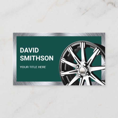Dark Green Chrome Car Alloy Wheel Rim Mechanic Business Card