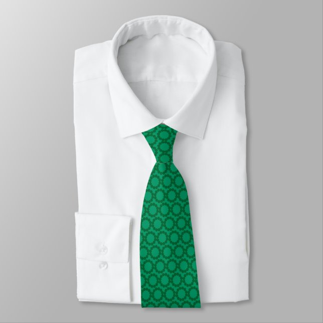 Dark Green Circles of Spots - Green (009966) Neck Tie (Tied)