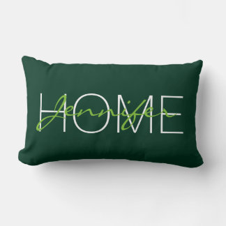 Dark green color home monogram lumbar pillow